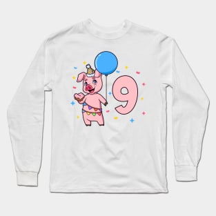 I am 9 with pig - kids birthday 9 years old Long Sleeve T-Shirt